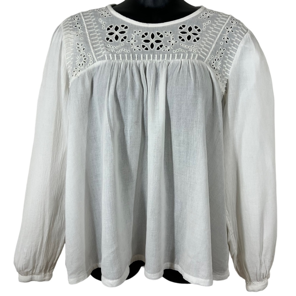 Abercrombie & Fitch White Cropped Long Sleeved Button Back Babydoll Top S